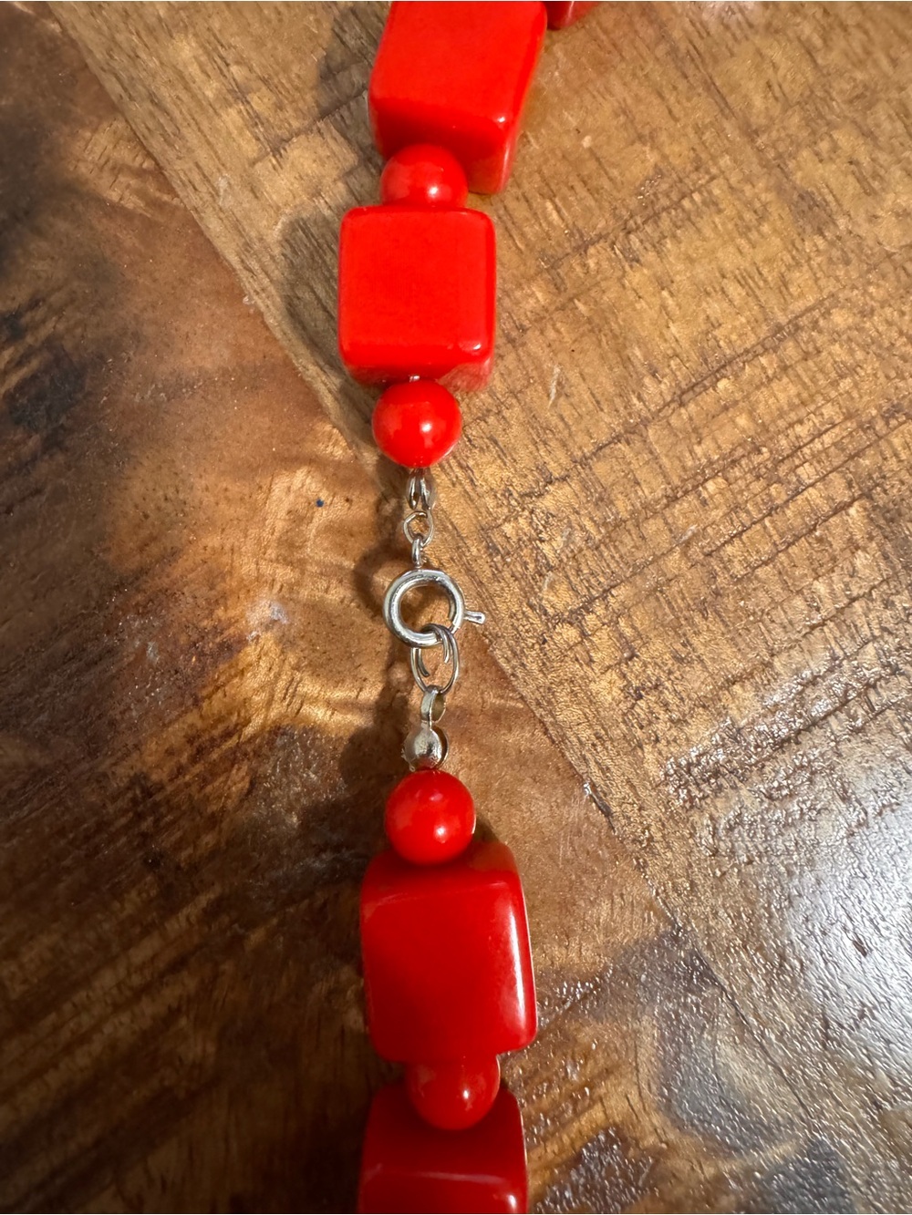 Vintage Red Cube Bead Necklace - Women Jewelry - Picture 2 of 3